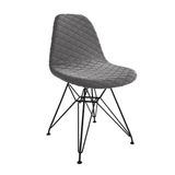 Cadeira Jantar Estofada Grafite Eames Base Ferro Preto