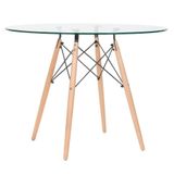 Mesa De Jantar Redonda Eames Eiffel Com Tampo De Vidro 100 Cm Incolor