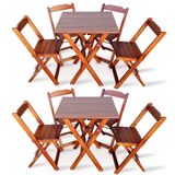 Kit 2 Jogos De Mesa Dobravel Com 4 Cadeiras Dobráveis De Madeira 70x70 Cm Imbuia - Cor: Marrom
