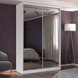 Guarda Roupa Solteiro Espelhado 2 Portas de Correr 2 Gavetas MDF MM771E2 Espresso Móveis Branco