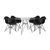 Mesa De Jantar Vidro Redonda 90cm Com 4 Poltronas Pretas Ferro Preto Preto