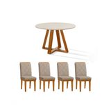 Mesa De Jantar Bela Redonda Tampo Vidro/mdf E Pés Madeira