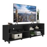 Rack Tv 75&quot; Com Rodízios Jazz Multimóveis V1015 Preto Preto