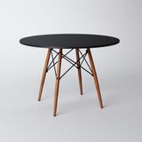 Mesa De Jantar Redonda Eames Eiffel Preta 90cm Base Madeira Maciça