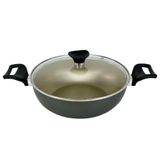 Panela Frigideira Caçarola Tampa De Vidro Wok 24 Cm Antiaderente Alumínio - Dourado