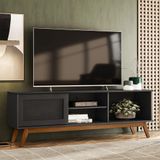 Rack Retrô Para Tv 60 Polegadas Panama - Preto Acetinado - Cor: Preto
