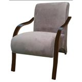 Poltrona Vênus Suede Bege 01 Lugar Braço Madeira