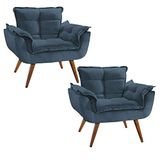 Combo 2 Poltronas Perola com Pés Madeira Suede Azul Marinho