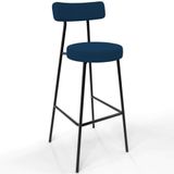 Banqueta Baixa Bar Cozinha Sala De Jantar Estrutura Em Aço Milão L02 Suede Azul Marinho