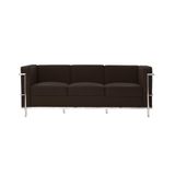 Sofa Le Corbusier 3 Lugares Cromado Em Couro Natural Marrom - Cor: Marrom