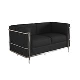 Sofa Le Corbusier De 2 Lugares Inox E Couro Natural Preto - Cor: Preto