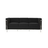 Sofa Le Corbusier 3 Lugares Cromado Em Couro Natural Preto - Cor: Preto