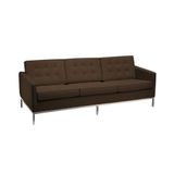 Sofá Florence Knoll 3 Lugares Inox Em Couro Natural Marrom - Cor: Marrom