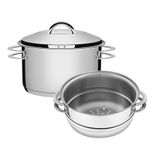 Jogo De Caçarola Funda + Cozi-vapore Solar 24 Cm 6,1 L Em Aço Inox Fundo Triplo Tramontina