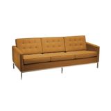 Sofá Florence Knoll 3 Lugares Inox Em Couro Natural Caramelo - Cor: Amarelo