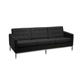 Sofá Florence Knoll 3 Lugares Inox Em Couro Natural Preto - Preto