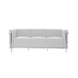 Sofa Le Corbusier 3 Lugares Cromado Em Couro Natural Branco - Cor: Branco