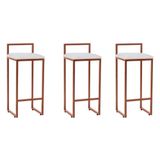 Kit 3 Banquetas Bar Cozinha Bistrô Altas Em Aço Industrial Dori Cobre Assento Suede Branco