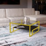 Mesa De Centro Industrial Toledo Preto Tampo Vidro Base Ferro Amarelo - Cor: Amarelo