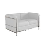 Sofa Le Corbusier De 2 Lugares Inox E Couro Natural Branco - Cor: Branco