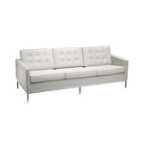 Sofá Florence Knoll 3 Lugares Cromado Em Couro Natural Branco - Cor: Branco