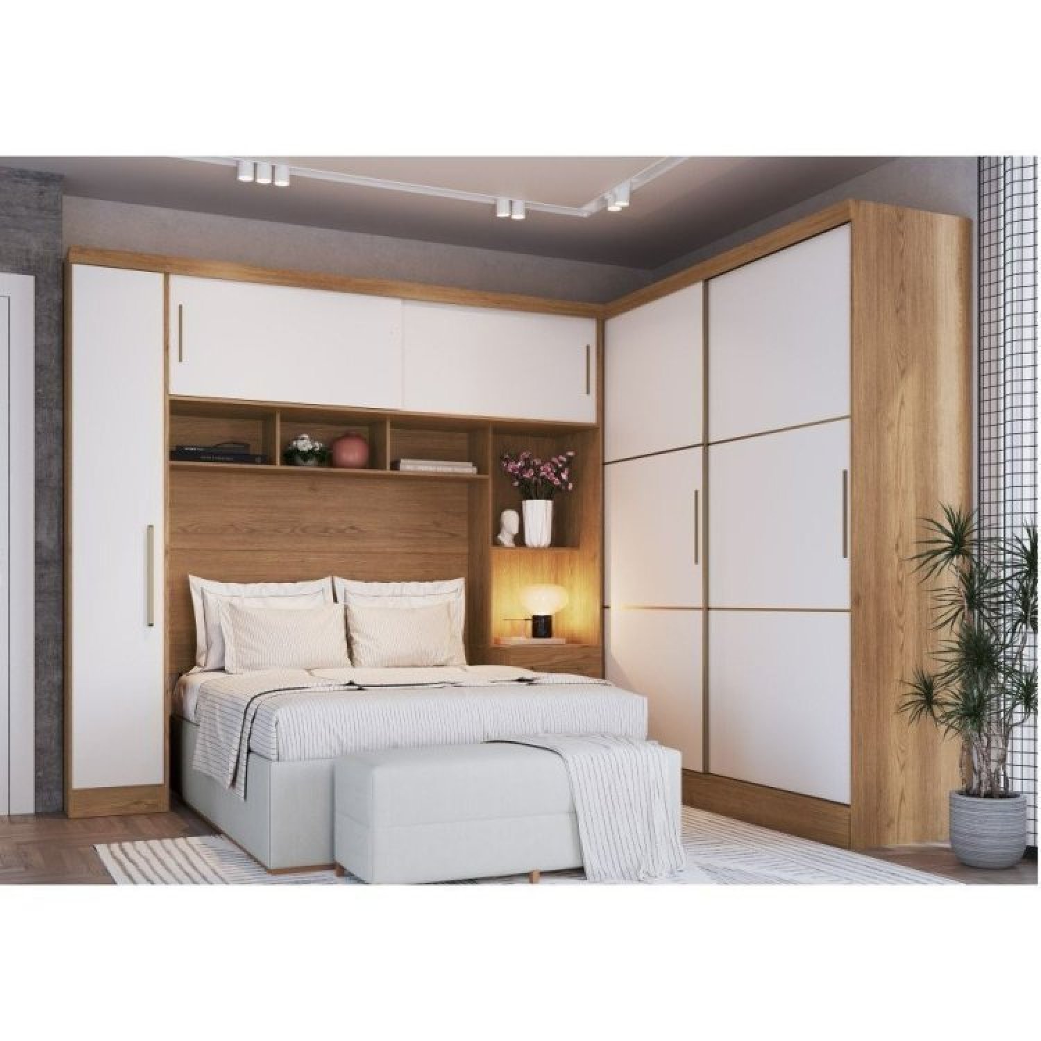 Quarto Modulado Classic Casal 3 Peças Móveis Castro Macadâmia/branco Line