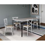 Jogo De Mesa Elen Retangular Tampo De Madeira 140x80cm Branco Com 4 Cadeiras Katrina Branca Assento