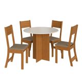 Conjunto De Mesa Redonda Sala De Jantar Alice Com 4 Cadeiras 0,90m Off Off White / Cacau