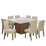 Conjunto De Mesa Sala De Jantar Com Tampo Giratório 1,36m 8 Cadeiras Cedro / Off White / Areia