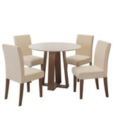 Conjunto De Mesa Sala De Jantar Redonda 4 Cadeiras Cedro / Off White / Areia