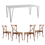 Conjunto De Mesa Elen Retangular Tampo De Madeira 140x80cm Branco Com 4 Cadeiras Katrina Cobre