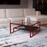 Mesa De Centro Industrial Toledo Preto Tampo Vidro Base Ferro Vermelho - Cor: Vermelho