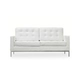 Sofá Florence Knoll 2 Lugares Cromado Em Couro Natural Branco - Cor: Branco