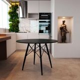 Mesa De Jantar Eames Eiffel Preta 90cm Base Madeira Maciça Preta - Cor: Preto