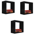 Kit 3 Nicho Decorativo 50x50x20cm Preto Mdf