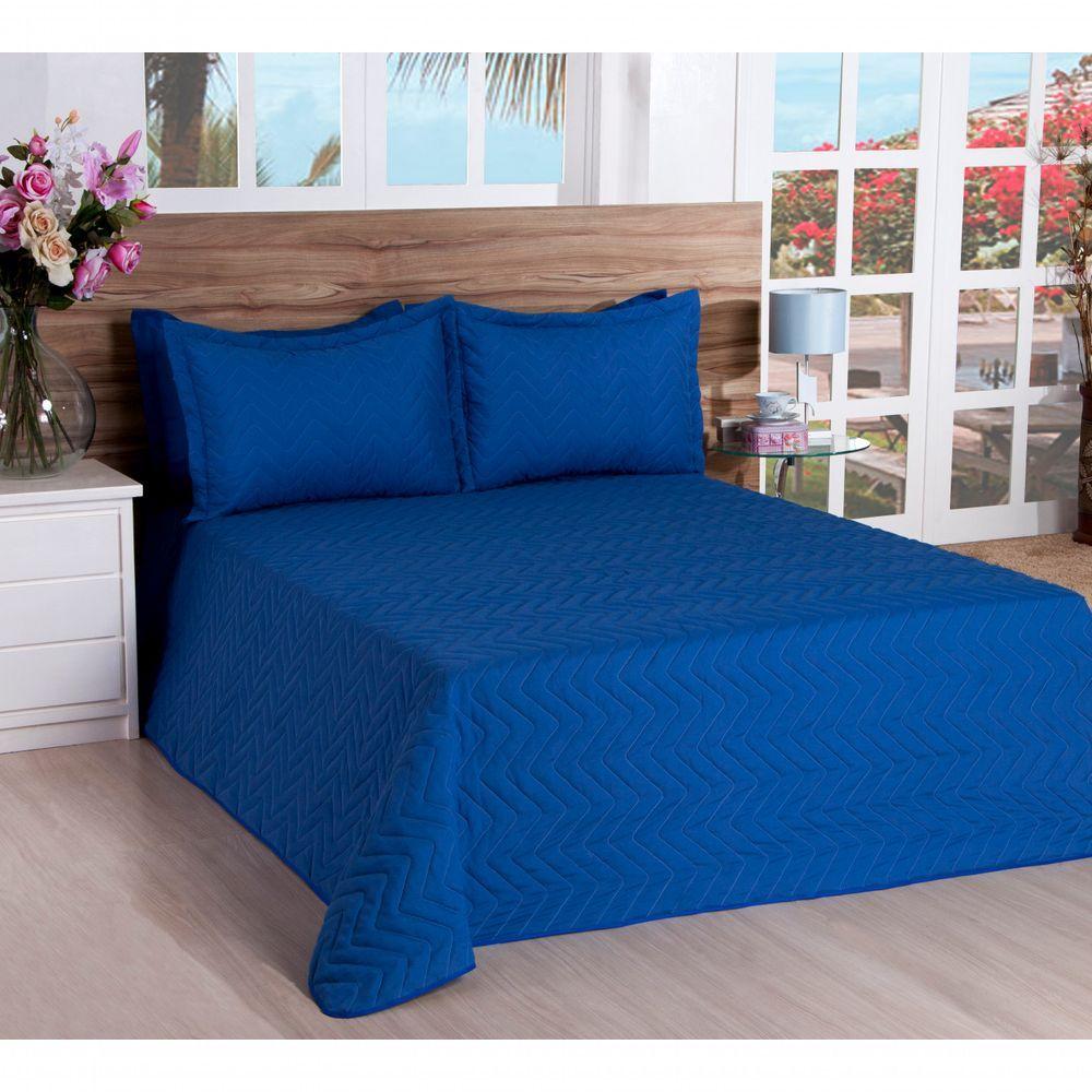 Cobre Leito Matelassado Casal Queen Classic 03 Pçs Azul