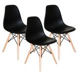 Kit - 3 X Cadeiras Charles Eames Eiffel Dsw - Base De Madeir