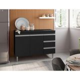 Balcão Gabinete Para Cozinha Andréia 100 Cm Preto Fosco