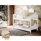 Beliche Infantil Montessoriana Marina Nuvem Juvenil Com Colchões - Branca - Branco