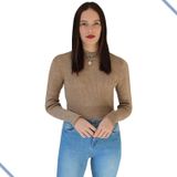 Blusa De Frio Feminina Gola Alta Cacharrel Manga Longa Tricô