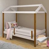 Cama Solteiro Montessoriana Casinha Eliz Com Colchão E Grade De Proteçãobranco/mel Branco