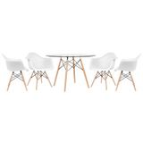 Mesa Redonda Eames Com Tampo De Vidro 120 Cm + 4 Cadeiras Eiffel Daw Branco Branco