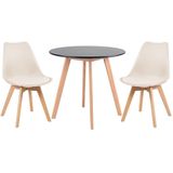 Mesa Redonda 80cm Preto + 2 Cadeiras Creme
