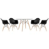 Mesa Redonda Eames Com Tampo De Vidro 120 Cm + 4 Cadeiras Eiffel Daw Preto Preto
