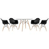 Mesa Redonda Eames Com Tampo De Vidro 120 Cm + 4 Cadeiras Eiffel Daw Preto Preto