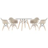 Mesa Redonda Eames Com Tampo De Vidro 120 Cm + 4 Cadeiras Eiffel Daw Nude Nude