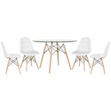 Mesa Eames Com Tampo De Vidro 120 Cm + 4 Cadeiras Estofadas Eiffel Botonê Branco Branco