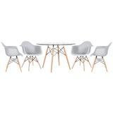 Mesa Redonda Eames Com Tampo De Vidro 120 Cm + 4 Cadeiras Eiffel Daw Cinza Claro Cinza Claro
