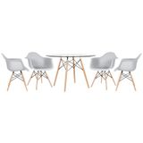 Mesa Redonda Eames Com Tampo De Vidro 120 Cm + 4 Cadeiras Eiffel Daw Cinza Claro Cinza Claro