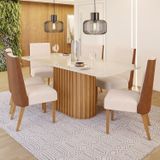 Conjunto Sala De Jantar Tampo Mdf/vidro 6 Cadeiras Geovana Nature/off White/courano/linho